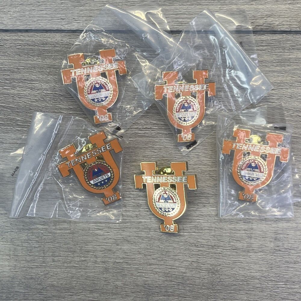 Ut Amvets Lapel Pin Orange 08 Tennessee Gold Tone Ut Vols Gbo Lot Of 5